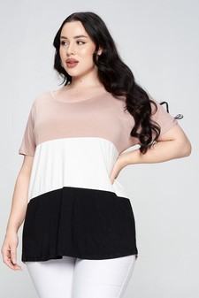 Women's Short Sleeve Colorblock Top - PLUS SIZE style 2
