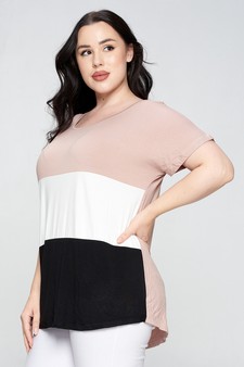 Women's Short Sleeve Colorblock Top - PLUS SIZE style 3
