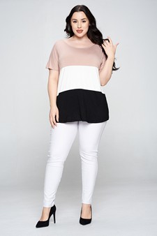 Women's Short Sleeve Colorblock Top - PLUS SIZE style 5