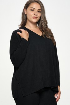 Women's V-Neck Loose Fit Comfy Knit Top style 2