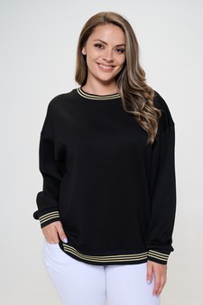 Women’s Striped Trim Crewneck Scuba Sweatshirt (XL only) style 4