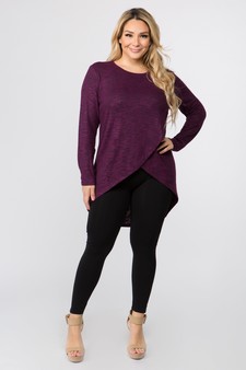 Women's Faux Wrap Space-Dye Knit Tunic Top style 5