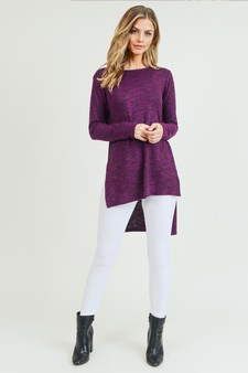 Women's Space-Dye Knit Side Slit Tunic Top style 6