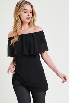 Lady's Off The Shoulder Chiffon Ruffle Tunic Top - *** NY ONLY *** style 2
