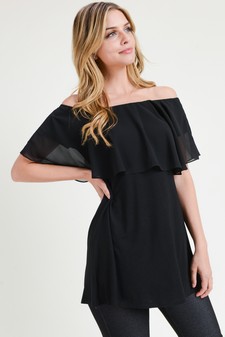 Lady's Off The Shoulder Chiffon Ruffle Tunic Top - *** NY ONLY *** style 4