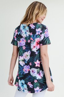 Women's Short Sleeve Tropical Floral Print Tunic Top style 5