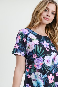 Women's Short Sleeve Tropical Floral Print Tunic Top style 6