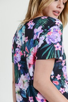 Women's Short Sleeve Tropical Floral Print Tunic Top style 7