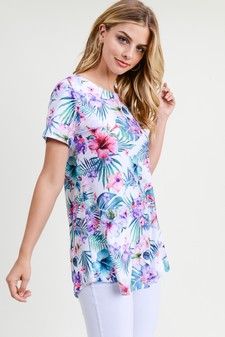 NY ONLY***Women's Short Sleeve Tropical Floral Print Tunic Top - style 2
