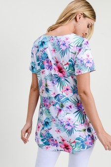 NY ONLY***Women's Short Sleeve Tropical Floral Print Tunic Top - style 4