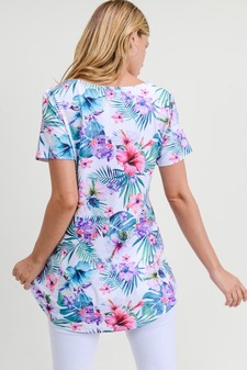 NY ONLY***Women's Short Sleeve Tropical Floral Print Tunic Top - style 5