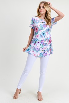 NY ONLY***Women's Short Sleeve Tropical Floral Print Tunic Top - style 7