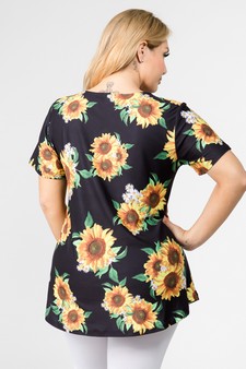 **NY ONLY**Women's Short Sleeve Sunflower Print Tunic Top style 3