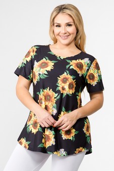**NY ONLY**Women's Short Sleeve Sunflower Print Tunic Top style 4
