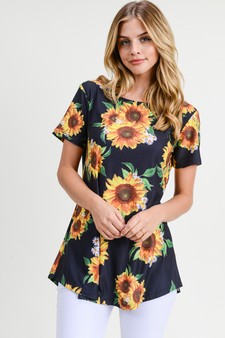 Women's Short Sleeve Sunflower Print Tunic Top style 2