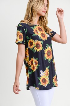 Women's Short Sleeve Sunflower Print Tunic Top style 3