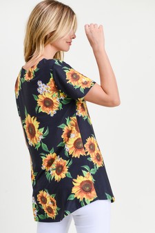 Women's Short Sleeve Sunflower Print Tunic Top style 4