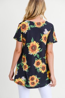 Women's Short Sleeve Sunflower Print Tunic Top style 5