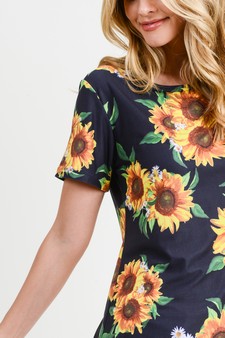 Women's Short Sleeve Sunflower Print Tunic Top style 6