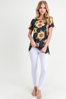 Women's Short Sleeve Sunflower Print Tunic Top style 7