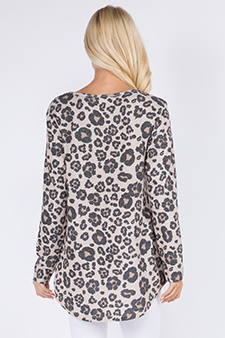 Women's Slit Cheetah Print Tunic Top style 3