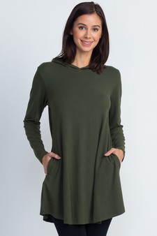 Lady's Long Sleeve Tunic Top Hoodie with Two Pockets style 2