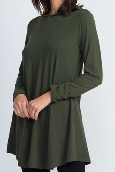 Lady's Long Sleeve Tunic Top Hoodie with Two Pockets style 4