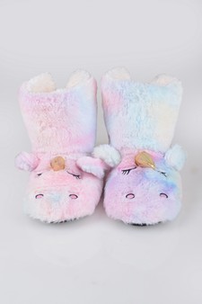 Women's Fuzzy Rainbow Unicorn Slipper Boots style 2