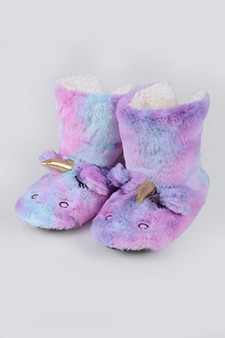 Women's Fuzzy Rainbow Unicorn Slipper Boots style 7