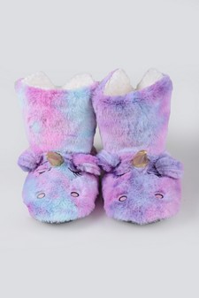 Women's Fuzzy Rainbow Unicorn Slipper Boots style 8