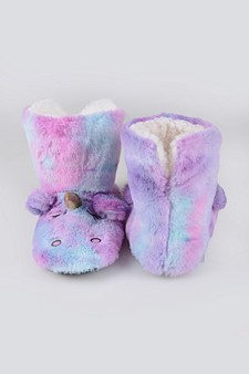 Women's Fuzzy Rainbow Unicorn Slipper Boots style 9