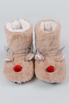 Women's Furry Reindeer Slipper Booties style 10