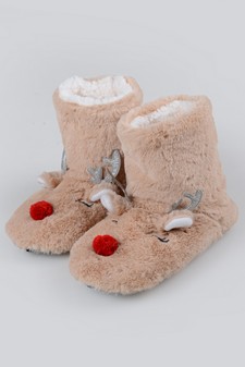 Women's Furry Reindeer Slipper Booties style 11