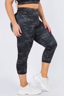 Women's Shark Grey Camo High Rise Capri Activewear Leggings (XL only) style 2