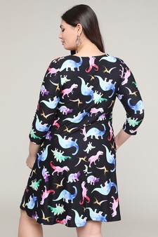 Women's Novelty Dinosaur Print A-Line Dress (XL only) style 3