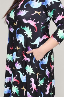 Women's Novelty Dinosaur Print A-Line Dress (XL only) style 4