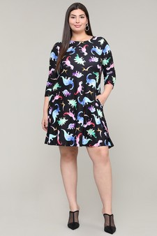 Women's Novelty Dinosaur Print A-Line Dress (XL only) style 5