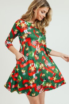 Women's Nutcracker Christmas Print A-Line Dress (Large only) style 3