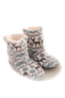 Women's Reindeer Pattern Faux Sherpa Slipper Booties **NY ONLY** style 4