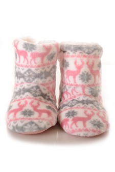 Women's Reindeer Pattern Faux Sherpa Slipper Booties **NY ONLY** style 7