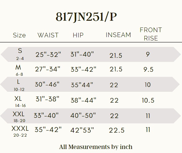 jeggings size chart