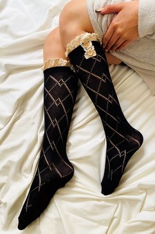 Women's Crochet Button Cuff Knee High Socks style 5