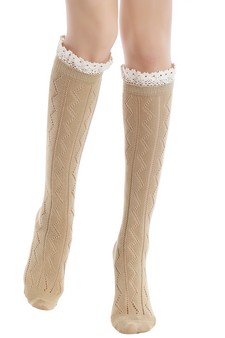 Women's Crochet Trim Ric-Rack Knit Knee High Socks style 6