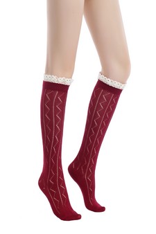 Women's Crochet Trim Ric-Rack Knit Knee High Socks style 7