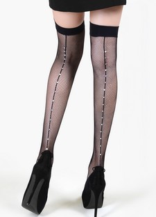 KILLER LEGS Lady's Backseam Rhinestones Thigh High Fishnets