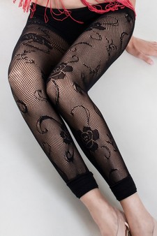 Lady's Wild Flowers Fishnet Footless Tights style 2