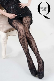 KILLER LEGS Lady's Plus Sized Blossom Bouquet Printed Fishnet Tights