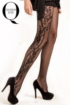 KILLER LEGS Lady's Side Whimsical Floral Inset Fishnet Tights