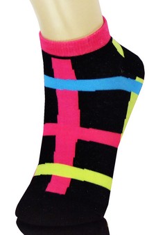 BRIGHT BASKET WEAVE LINES LOW CUT SOCKS style 6