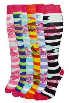 Striped Fish Print Knee High Socks style 8